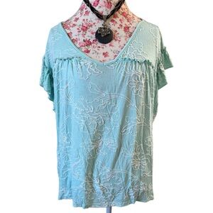 Liv Los Angeles Mint Green Floral Embroidered Blouse